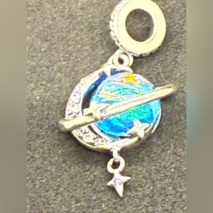 Silver and Blue Planet Bracelet Charm Pendant